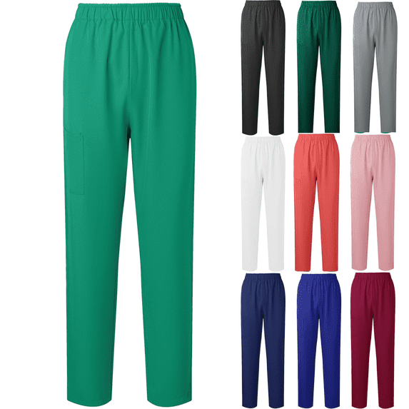 QATAINLAV Scrub Pants for Women Elastic Waist Tapered Straight Leg Pant Solid Color Mid Rise Comfortable Basic Work Pants with Pocket Orange,S
