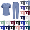 thumbnail image 1 of QATAINLAV Scrub Sets for Women Multi-Pocket Solid V-Neck Tops and Jogger Pants Short Sleeve Nursing Uniform Suit Workwear Light Blue XL Back to College Sales, 1 of 8