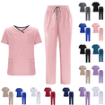 thumbnail image 1 of QATAINLAV Scrubs Medical Uniform Women Scrubs Set 2-Piece Stretchy V-Neck Top & Straight Leg Slit Pants Nurse Workwear for Four Seasons Black,L, 1 of 7