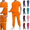 thumbnail image 1 of QATAINLAV Scrubs for Men Set Short Sleeve Notch Neck Scrub Shirts and Wide Leg Cargo Pants with Multi Pockets Medical Work Uniform Coffee L, 1 of 9