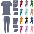 thumbnail image 1 of QATAINLAV Scrubs for Women Set Casual Button V Neck Scrub Tops & Drawstring Elastic Bottom Joggers Pants 2 Piece Outfits Gray M, 1 of 10