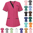 thumbnail image 1 of QATAINLAV Scrubs for Women Workwear Soft Stretch V-Neck Scrub Tops with Pockets Medical Short Sleeve Tunics Tees Nurse Uniform Clothes Black,L, 1 of 4