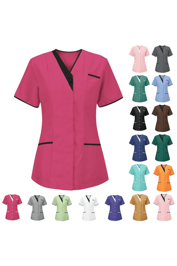Scrubs for Women Workwear Soft Stretch V-Neck Scrub Tops with Pockets Medical Short Sleeve Tunics Tees Nurse Uniform Clothes Sky Blue,XXL