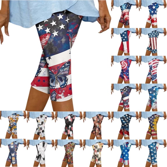QATAINLAV Scrunch Butt Leggings for Women 4th of July Stretch High Waisted Workout Capri Leggings American Flag Patriotic Cropped Pants Multicolor M Camisas Para Hombres