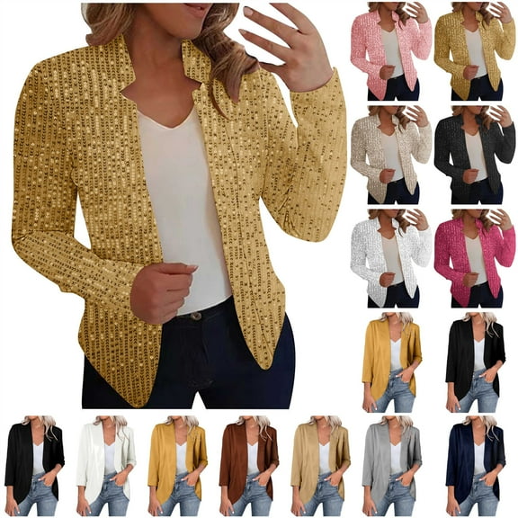 QATAINLAV Womens Fashion Glitter Jacket Casual Open Front Long Sleeve Cardigan Sequin Sparkly Mardi Gras Outfit, White, XXL