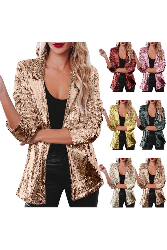 Sequin Blazer for Women Fashion Glitter Long Sleeve Suit Jackets Casual Party Lapel Blazers Coat Green XXXL