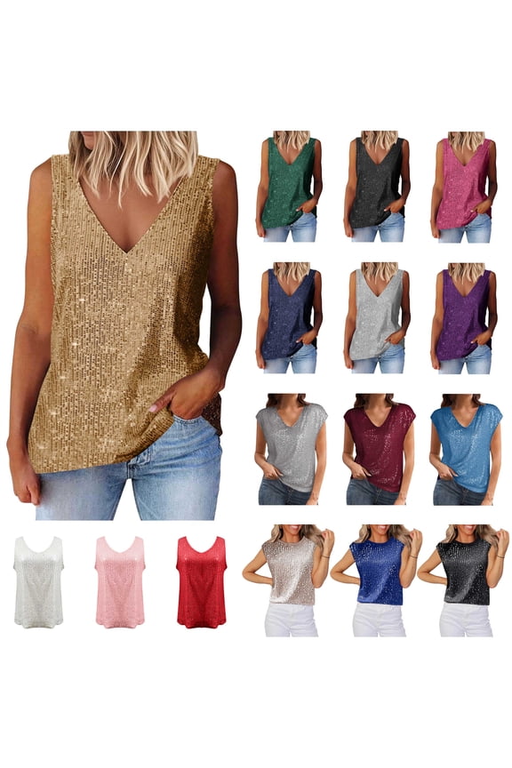 Sequin Tops for Women Night Party V Neck Short Sleeve Sparkly Shirts Glitter Holiday Outfits Spring Fashion Clothes, Army Green, S