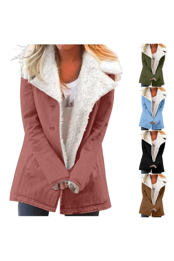 Sherpa Jacket for Women 2025 Winter Warm Coat Fleece Lined Outwear Loose Lapel Button Open Front Coats Ofertas Relampago de Hoy Brown L