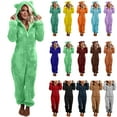 thumbnail image 1 of QATAINLAV Sherpa Jumpsuits for Women Fuzzy Onesies Pajamas Long Sleeve Adult Cat Ears Hooded Rompers Sleepwear Warm Plush One Piece Pants Mint Green L, 1 of 7