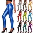 thumbnail image 1 of QATAINLAV Shiny High Waist Stretch Leggings for Women Fashion Faux Leather Legging Yoga Pants Solid Color Slim Fit Tights Trousers, Sky Blue, Free Size, 1 of 7