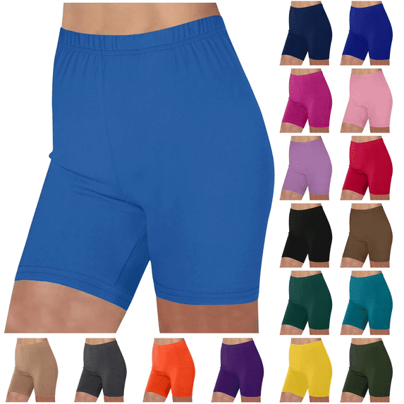 QATAINLAV Short Leggings for Women 2026 Summer Casual Tummy Control Biker Shorts Solid High Waisted Yoga Legging Shorts Seamless Workout Tights Blue S