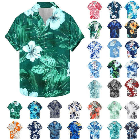 QATAINLAV Short Sleeve Button Down Shirts Fashion Tropical Graphic Summer Beach Tops Casual Lapel Tshirts Vacation Outfits Multicolor L Lightning Sale