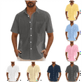 thumbnail image 1 of QATAINLAV Short Sleeve Shirts for Men Summer Casual Button Down Work Tops with Pockets Solid Hawaiian Beach Tshirts Yellow L Camisas Para Hombres, 1 of 7