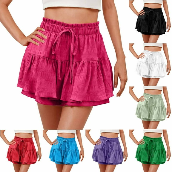QATAINLAV Shorts for Women Drawstring High Waisted Flowy Skorts Summer Casual Ruffled Hem Tennis Golf Skirts Shorts Army Green M My Orders Placed By Me