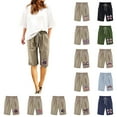 thumbnail image 1 of QATAINLAV Shorts for Women High Waisted Drawstring Bermuda Shorts 4th of July Cute Print Linen Shorts Summer Beach Vacation Clothes Black S Today Sales, 1 of 4