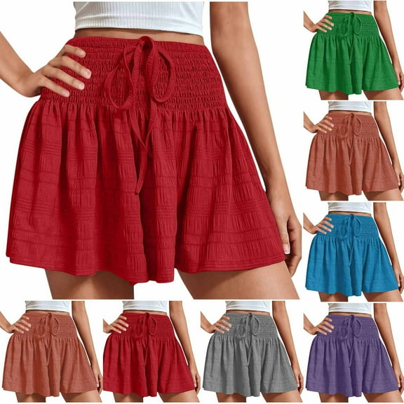 QATAINLAV Shorts for Women High Waisted Drawstring Wide Leg Shorts Ruffle Hem Flared Flowy Skorts Tennis Golf Mini Skirts Breathable Sports Shorts Green L Mother's Day Gifts