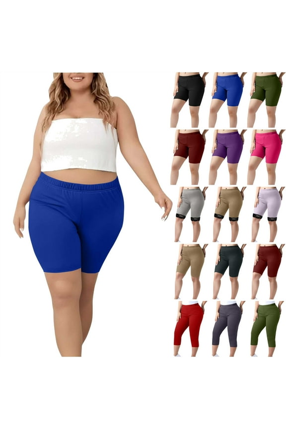 Shorts for Women Plus Size Tummy Control Yoga Athletic Running Shorts Summer Casual Elastic Waist Lightweight Biker Shorts Khaki S Lightning Sales
