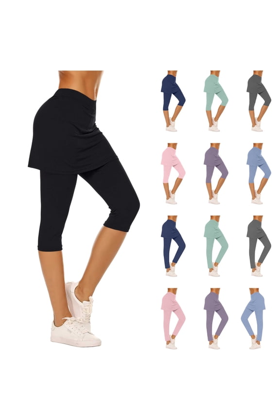 Skirted Leggings for Women 2025 Summer Yoga Gym Tight Yoga Capris with Tennis Mini Skirts Solid Casual Golf Skorts Purple XL My Orders Placed By Me