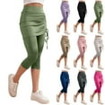 thumbnail image 1 of QATAINLAV Skirted Leggings for Women Tennis Golf Skorts Capris Solid Casual Side Drawstring Skirt with Tight Cropped Capri Pants Army Green S Gifts for Girls, 1 of 10