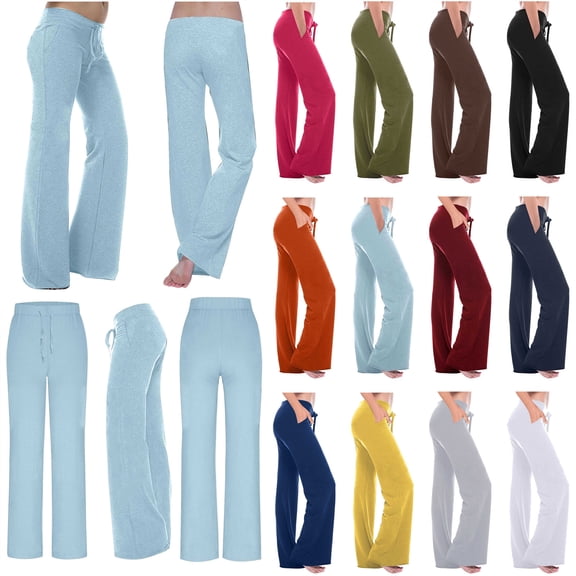 QATAINLAV Sky Blue Womens Wide Leg Sweatpants Solid Cotton Comfy Pajamas Pants Drawstring Workout Joggers Yoga Pant Trousers with Pockets L