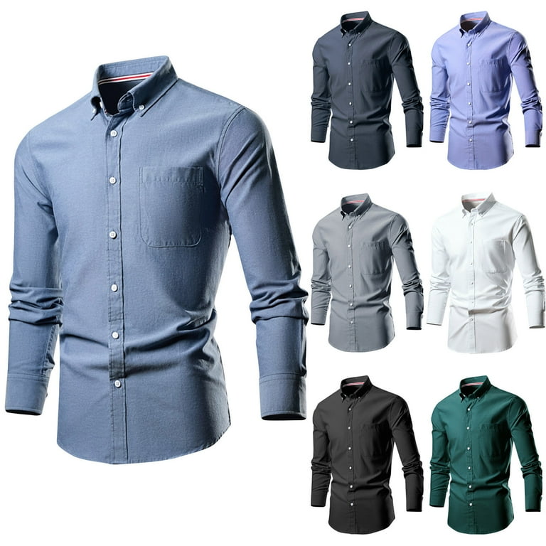 QATAINLAV Slim Fit Mens Dress Shirts Long Sleeve Button Down Shirt Solid Color Casual Lapel Blouse Work Tops Big and Tall Formal Shirts Big Deal Days