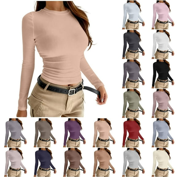 QATAINLAV Slim Fitted Long Sleeve Raglan Shirts for Women Solid Color Crop Tops Dressy Casual Yoga Workout Blouse, Army Green, S