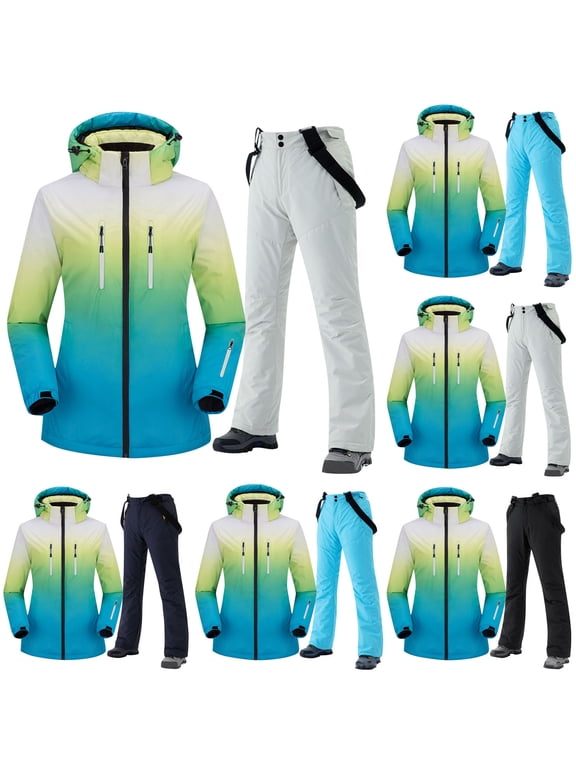Snow Suits for Women Waterproof Windproof Hooded Jacket and Ski Pants 2 Piece Sets Winter Thickened Warm Snowsuit Gray XL