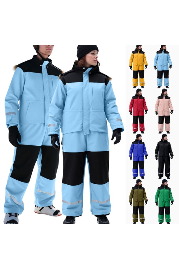 Snowsuits for Women and Men One Piece Hooded Snow Pants Outdoor Reflective Stripe Long Sleeve Waterproof Windproof Snowboarding Overalls, Army Green, L