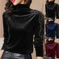 thumbnail image 1 of QATAINLAV Sparkly Velvet Tops for Women Turtleneck Long Sleeve Velour Shirts Solid Elegant Glitter Blouses Fall Fashion Clothes, Red, XXL, 1 of 10