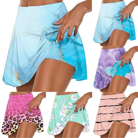 QATAINLAV Sport Yoga Skorts for Women 2025 Fashion Print Tennis Skirts Casual Stretchy High Waist Running Shorts Skirt Purple XL