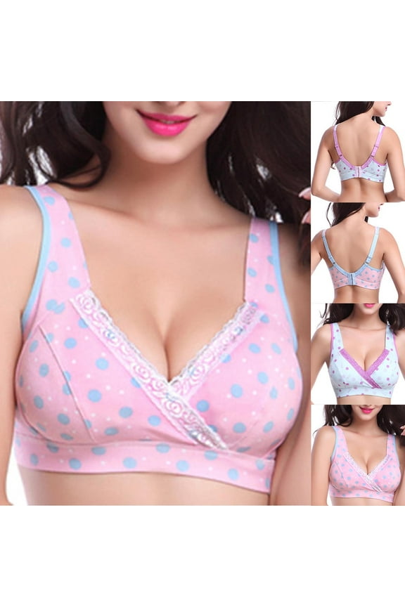 Sports Bra for Women Crossover Deep V-neck Support Bralette Trendy Polka Dot Print Underwear Birthday Gifts, Light Blue