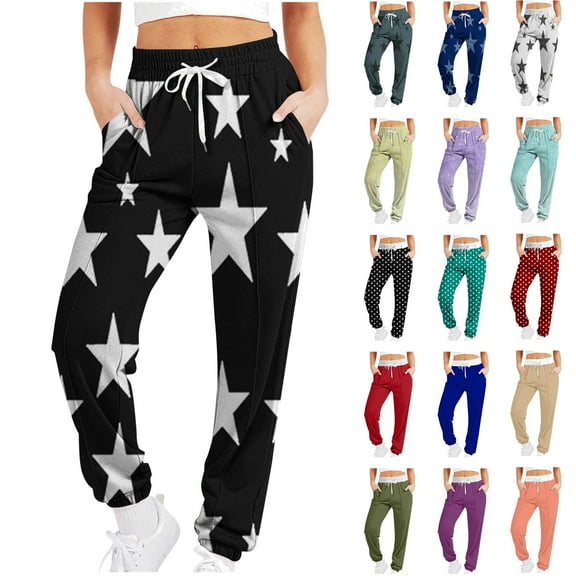 QATAINLAV Star Print Sweatpants for Women Fleece Joggers Pants Casual Drawstring Sports Trousers with Pockets Fall Clothes Brown M Mother's Day Gifts