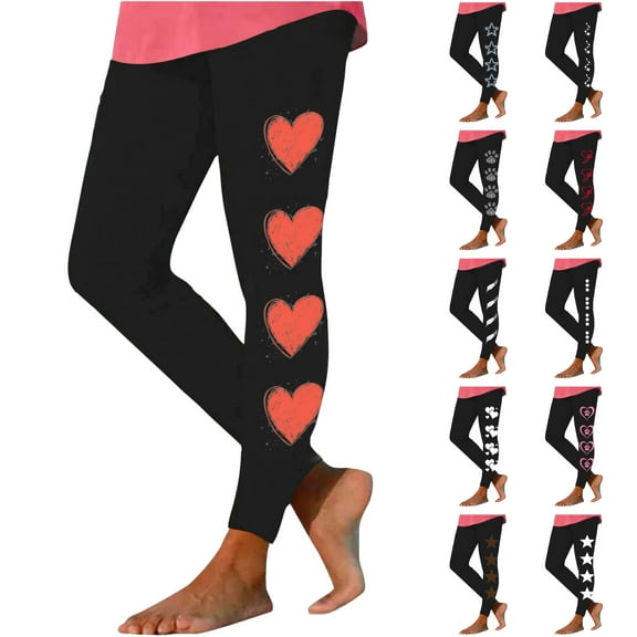 QATAINLAV Stars Print Workout Leggings for Women High Waisted Stretchy Bootcut Yoga Pants Casual Compression Tummy Control Athletic Tights Black M Holiday Sales