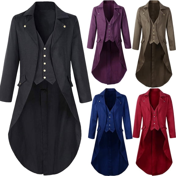 QATAINLAV Steampunk Tailcoat Jacket for Men Vintage Gothic Jacket Medieval Renaissance Victorian Frock Coat Halloween Costume Best Sales Today Purple S