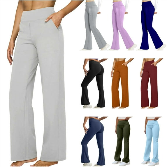 QATAINLAV Straight Leg Yoga Pants for Women High Waisted Soft Leggings with Pockets Office Work Casual Dress Pant, Black, XL