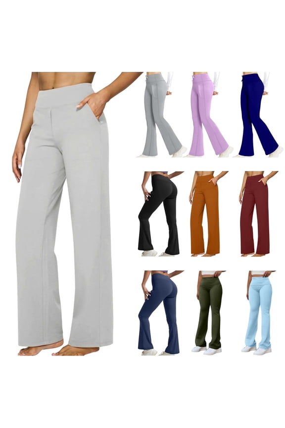 Straight Leg Yoga Pants for Women High Waisted Soft Leggings with Pockets Office Work Casual Dress Pant, Blue, XL