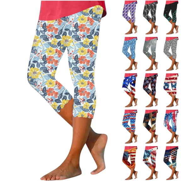 QATAINLAV Stripe Capri Leggings for Women Casual Tummy Control Workout Yoga Pants Summer Stretchy High Waisted Capris Tights Outdoor Athletic Cropped Trouses Best Sales Today Wine S