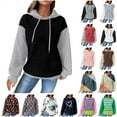 thumbnail image 1 of QATAINLAV Stripe Hooded Sweatshirts Womens Long Sleeve Hoodies Casual Waffle Knit Pullover Tops Outdoor Sweat Shirts with Pocket Best Sales Today Blue M, 1 of 7