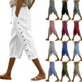 thumbnail image 1 of QATAINLAV Striped Capri Pants for Women 2025 Summer Casual Side Button Cropped Pants Ladies Drawstring Beach Capris with Pockets Vacation Packets White S on Sale Clearance, 1 of 9