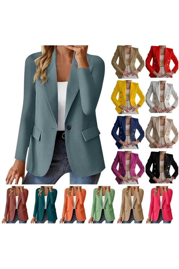 Suit Jackets for Women Business Casual Open Front Blazers Lightweight Office Work Cardigan Coats with Fake Pockets, Gray, M