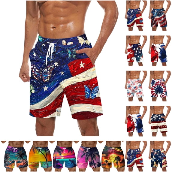 QATAINLAV Summer Beach Board Shorts with Pockets for Men Fashion USA Flag Print Swim Trunks Drawstring Elastic Waist Lounge Short Pants Blue XXL Ofertas en Walmart