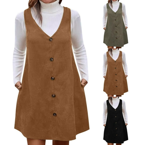 QATAINLAV Summer Dresses for Women 2025 Sleeveless Casual Vest Dress Loose V Neck Cute Mini Pinafore Dresses Solid Color Tank Dress Green M Mother's Day Gifts