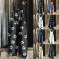 thumbnail image 1 of QATAINLAV Cotton Linen One Piece Pants for Women Fashion Dog Paw Printed Straps Rompers Loose Wide Leg Jumpsuits with Pockets Fall Outfits Black XL, 1 of 6