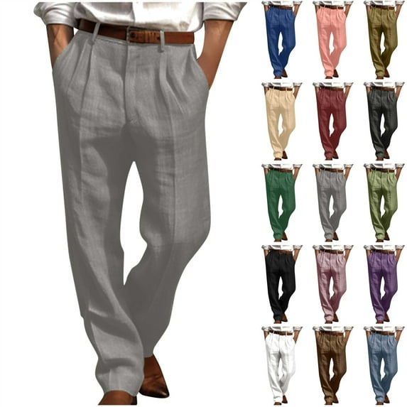 QATAINLAV Men's Flat Front Casual Business Trousers Loose Fit Straight Leg Dress Pants Summer Lightweight Linen Beach Pant, Khaki, M