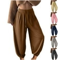 thumbnail image 1 of QATAINLAV Summer Pants for Women Drawstring Elastic High Waist Lartern Pants Baggy Cinch Bottom Lounge Tousers Hippie Clothes Navy L Sale of The Day, 1 of 7