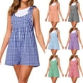 thumbnail image 1 of QATAINLAV Summer Plaid Romper for Women Casual Cute Tie Straps Sleeveless Short Jumpsuit Loose Fit Wide Leg Onesie Shorts Overalls Light Blue S Back to College Sale, 1 of 8