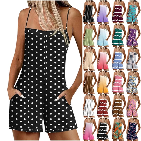 QATAINLAV Summer Rompers for Women 2025 Gradient Print Cute Short Jumpsuits Spaghetti Strap Sleeveless One Piece Shorts Beach Vacation Clothes Pink XL Mother's Day Gifts