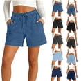 thumbnail image 1 of QATAINLAV Summer Shorts for Women Trendy Pull on Elastic High Waisted Jeans Solid Causal Loose Denim Shorts with Pockets Dark Gray L, 1 of 8