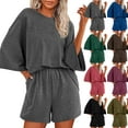 thumbnail image 1 of QATAINLAV Summer Two Piece Outfits for Women 2025 Matching Set Loose Casual Short Sleeve Tops and Elastic Waist Shorts Lounge Sets with Pocket Brown M Ofertas en Walmart, 1 of 8