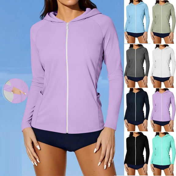 QATAINLAV Sun Protection Jackets for Women Long Sleeve Zip up Hooded Shirts Summer Lightweight Athletic Quick Dry Hoodie with Pockets Black M